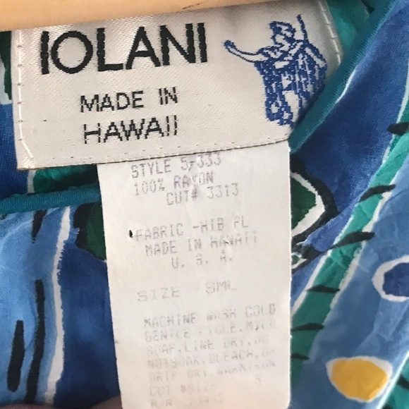 Vintage 80s Mini dress Beachy Tropical Paisley Floral Aloha Print Blue/Yellow S - Picture 3 of 7